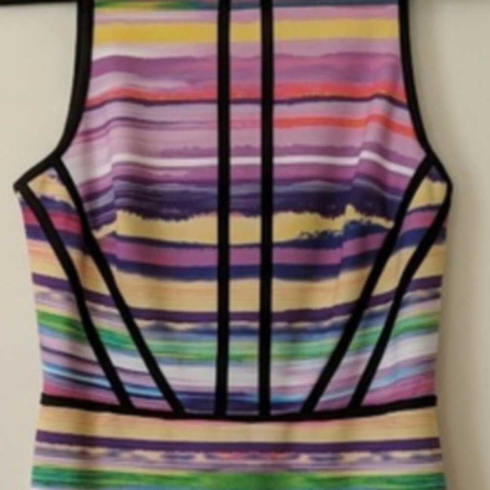 💋 BEBE multicolored sheath dress LARGE L new RARE 💋 - Picture 4 of 5